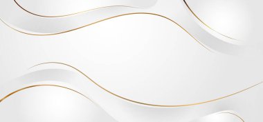 Soyut beyaz ve gri dinamik dalgalar arka planda altın çizgili eğri lüks tarzda. Vektör illüstrasyonu