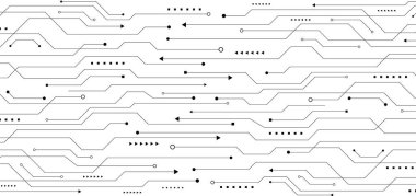 Beyaz arka plan teknolojisi kavramında soyut siyah çizgi devre kartı. Vektör illüstrasyonu
