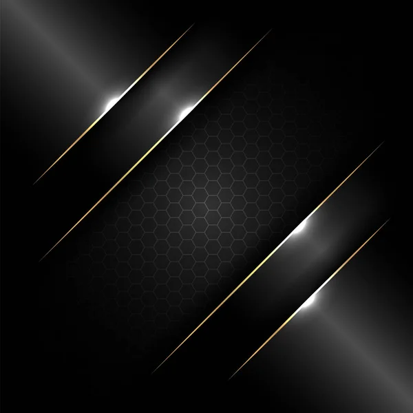 抽象的なバナーデザインは 暗い背景やテクスチャに金の線と照明効果と光沢のある黒のテンプレート 豪華なスタイルだ ベクターイラスト — ストックベクタ