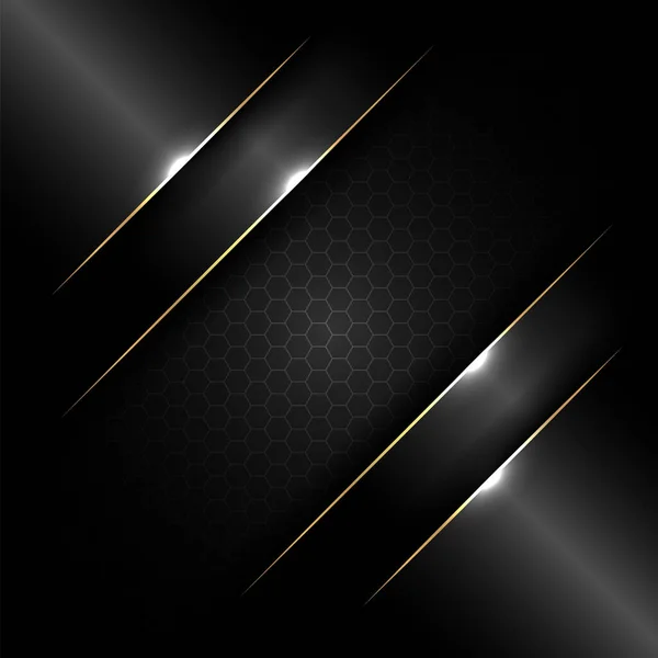 Abstract Banner Design Template Black Glossy Gold Line Lighting Effect — Stock Vector