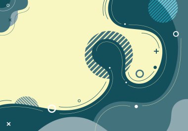 Banner web şablonu soyut yeşil organik sıvı şekilli açık sarı arkaplanda daire çizgisi desenli. Vektör illüstrasyonu