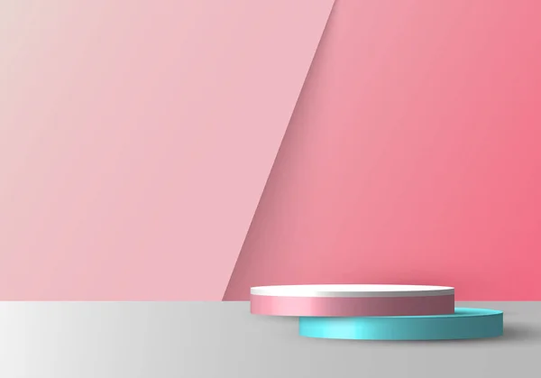 Realistic Empty Pink Blue White Pedestal Mockup Overlapped Soft Pink — Archivo Imágenes Vectoriales
