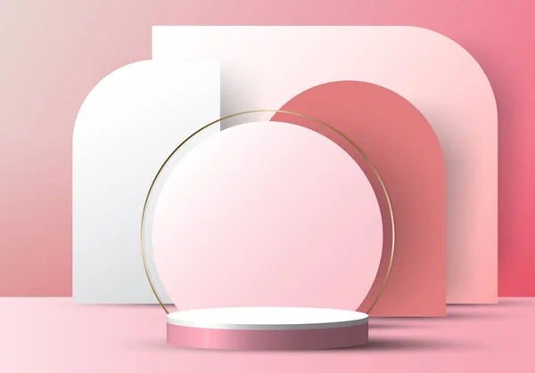 Ρεαλιστικό Κομψό Λευκό Κύλινδρο Κύκλο Στρογγυλεμένο Φόντο Ροζ Φόντο Μπορείτε — Διανυσματικό Αρχείο