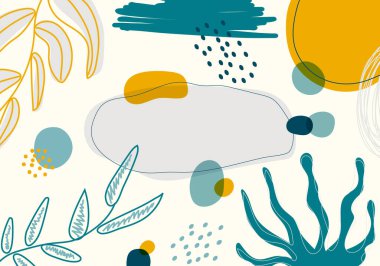 Soyut modern yaratıcı kolaj çağdaş el çizimi egzotik orman bitkileri desen arka plan. Vektör illüstrasyonu