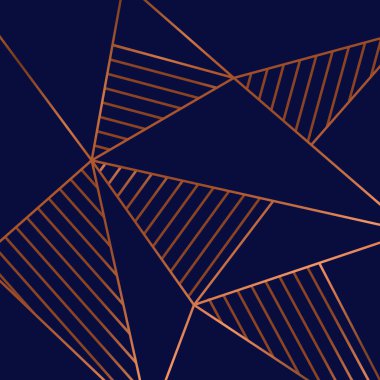 Soyut geometrik üçgenler düşük poligon bakır desenli mavi arka plan lüks tarzı. Vektör illüstrasyonu