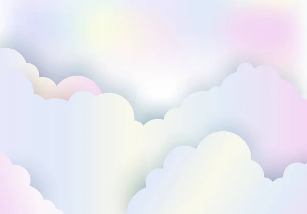Bewölkt Regenbogenfarbe Pastellhimmel Hintergrund Papier Geschnitten Stil Vektorillustration — Stockvektor
