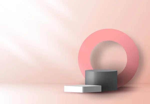 Realistic Pink Gray Color Geometric Shape Stacked Podium Circle Backdrop — Archivo Imágenes Vectoriales