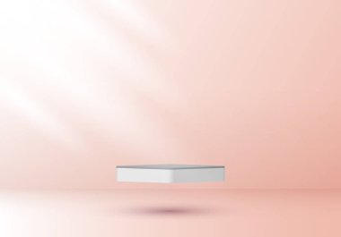 3D gerçekçi beyaz ve gri kaideyi en az pembe arka plan ve aydınlatma sahnesinde havaya kaldırdı. Kozmetik ürünler, vitrinler vs. için kullanabilirsiniz. Vektör illüstrasyonu