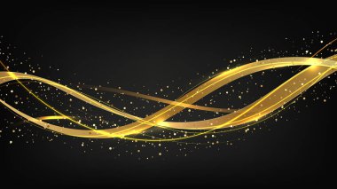 Lüks altın soyut arka plan zarif, sihirli atmosfer, akıcı ışık kurdeleleri ve parıldayan altın toz parçacıkları. Premium davetiyeler, kutlama posterleri ya da kaliteli markalar.