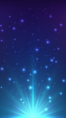 Sihirli mavi ışık tabandan yayılıyor. Dijital sanatçılar için ruhani bir enerji etkisi yaratıyor. Parlayan parçacıklar ve derin mor yıldızlı gökyüzü ile kozmik bir arkaplan arıyorlar.