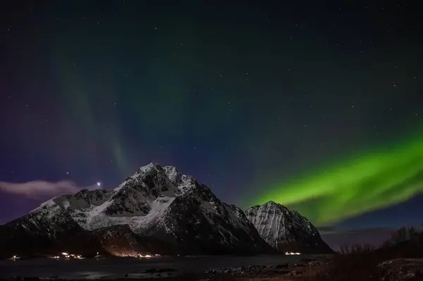 Northern Lights Coastal Mountains Flakstad Lofoten Nordland Norway — Stockfoto