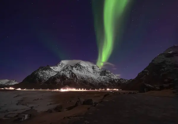 Northern Lights Coastal Mountains Flakstad Lofoten Nordland Norway — 图库照片