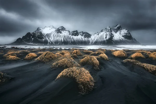 Plaża Vestrahorn Czarny Piasek Stokksnes Południowo Wschodnia Islandia Islandia — Zdjęcie stockowe