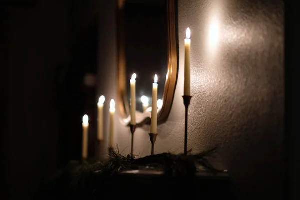 Candles Mantelpiece — Stock Photo, Image