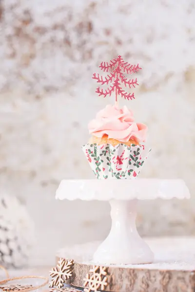 Cupcake Buttercream Icing Decorated Christmas Trees — Stock Photo, Image
