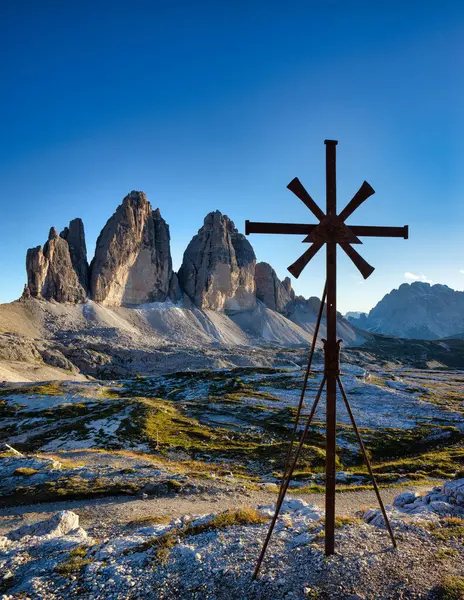 Cross Mountain Chapel Tre Cime Lavarado Dolomites South Tyrol Italy — Stock Photo, Image
