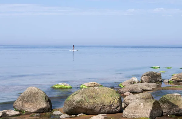 Woman Paddleboarding Sunset Latvia — Stock Photo, Image