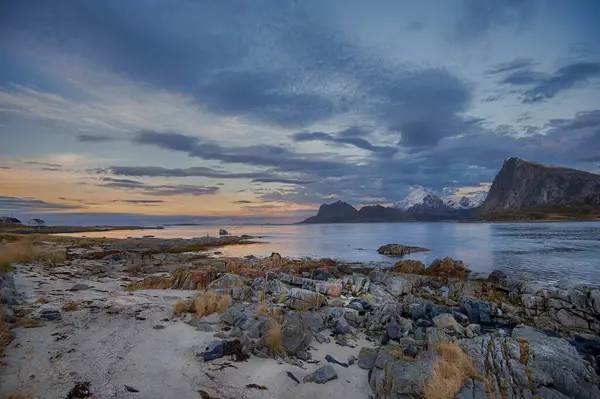 Pôr Sol Sobre Montanhas Lofoten Nordland Noruega — Fotografia de Stock