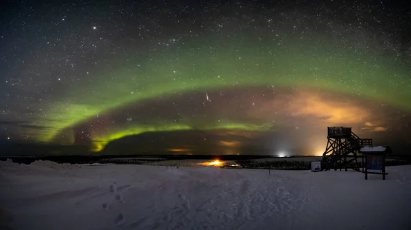 Norrsken Över Landskapet Landsbygden Lappland Finland — Stockfoto