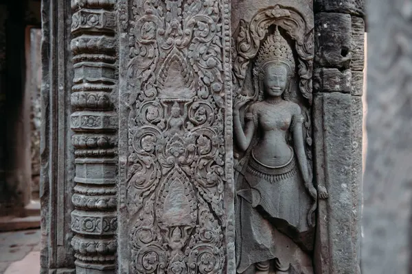 Primer Plano Tallas Angkor Wat Siem Reap Camboya — Foto de Stock