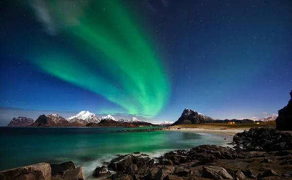 Światła Północne Lofoten Nordland Norwegia — Zdjęcie stockowe