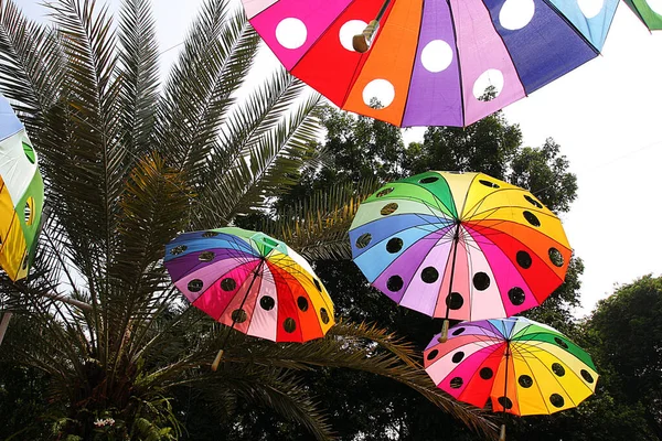 Guarda Chuvas Multicoloridos Pendurados Parque Indonésia — Fotografia de Stock