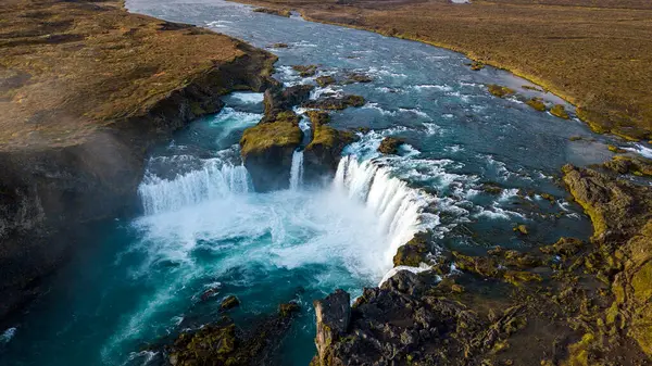 Flygfoto Över Godafoss Waterfall Bardardalur Island — Stockfoto