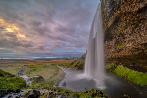 Seljalandsfoss Při Západu Slunce Jižní Island — Stock fotografie