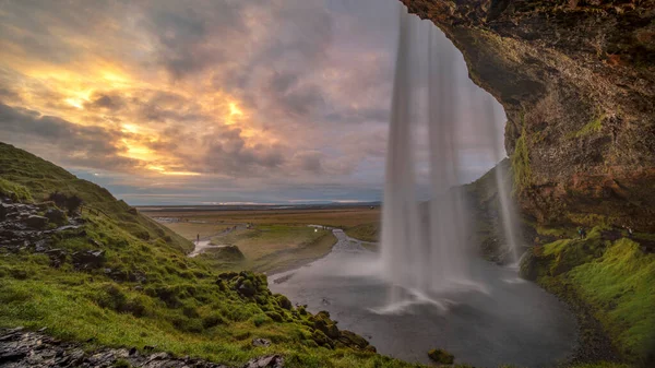 Seljalandsfoss Vid Solnedgången Södra Island — Stockfoto