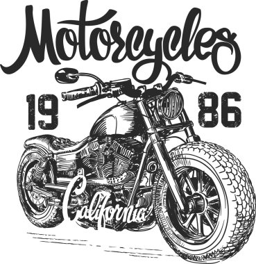 illüstrasyon kroki motosiklet california t gömlek baskılar.