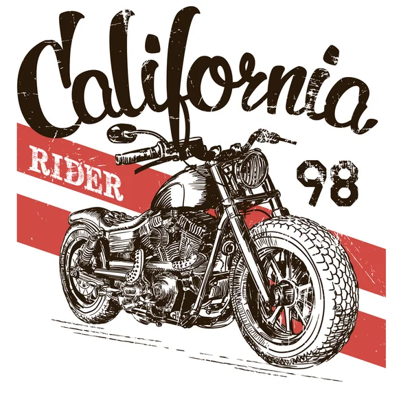 Ilustración boceto motocicleta california camiseta impresiones — Vector de stock