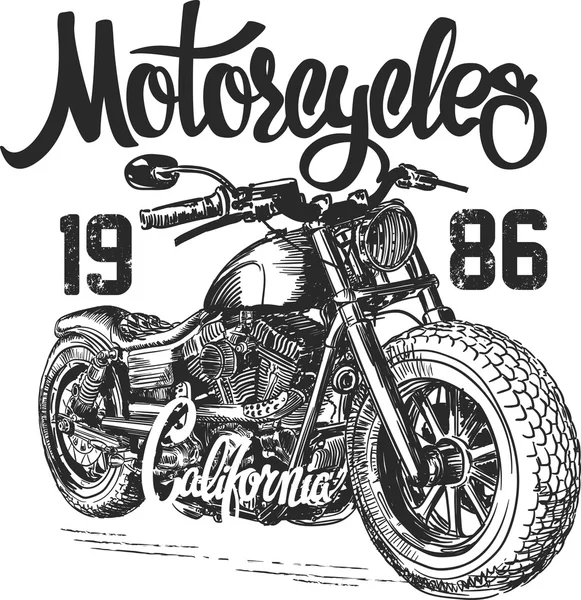 Ilustración boceto motocicleta california camiseta impresiones . — Vector de stock