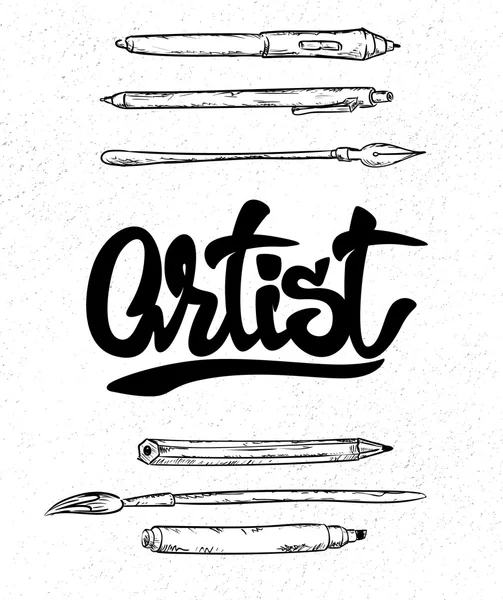 Lettrage d'artiste, Stylo plume et pinceau, outils — Image vectorielle