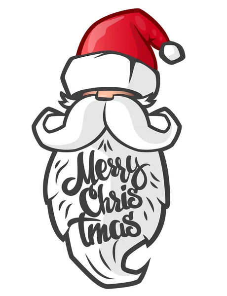 Santa Claus y letras hechas a mano Feliz Navidad en la barba . — Vector de stock