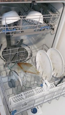 Bulaşık makinesi dolu.