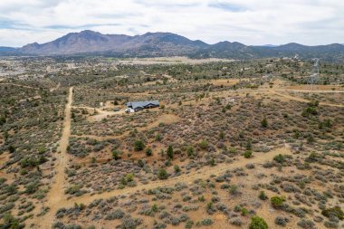 Uzun, dolambaçlı toprak bir yol uçsuz bucaksız bir çöl arazisinde dağılmış ağaçlar ve orada yetişen çeşitli çalılarla doludur.