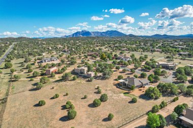 Arkaplanda dağınık ağaçlar ve parlak mavi bir gökyüzünün olduğu geniş ve geniş bir alan.