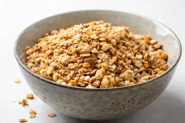 Δημητριακά Granola Μπολ Μπετόν Φόντο Επιλεκτική Εστίαση Φωτογραφία Αρχείου