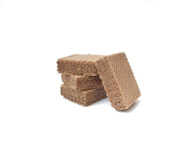 Pile of chocolate wafers isolated on white background 