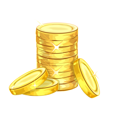 Arkaplansız katmanlar halinde sıralanmış parlak altın sikkeler.