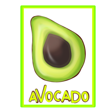 Renkli bir çerçeve ile yazılmış yarım avokado