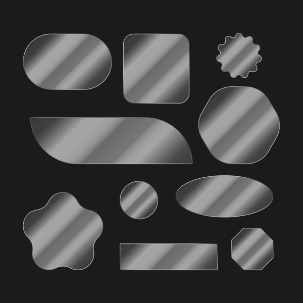 Gerçekçi yansımaları ve farklı tonlamaları olan cam gibi çeşitli şekiller. Modern ve gösterişli bir estetik sunan dijital sanat, web tasarımı ve markalaşma unsurları için mükemmel..