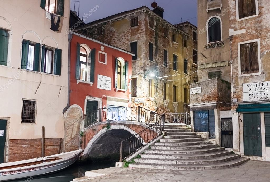 Street corner in Venice with a bridge in the night Stock Editorial Photo © roman_mikhailov