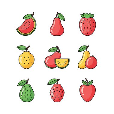 Canlı karikatür meyveleri şebeke şeklinde sıralanır.