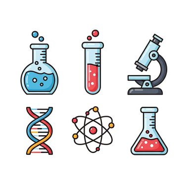 Laboratuvar Ekipmanları ve Molekül Resimleri Seti.