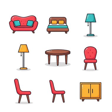 Mobilya düz tasarım vektör çizimi