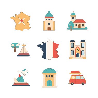 seyahat simgesi ayarlandı. Düz dizayn vektör çizimi