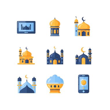 Düz tasarım vektöründe cami simgesi belirlendi
