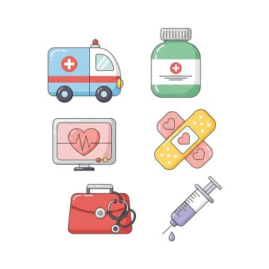 tıbbi simge çizgi film tarzında ayarlandı