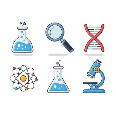 Bilim ve kimya ikonu tasarımı, bilim araştırmaları ve laboratuvar temalı vektör illüstrasyonu